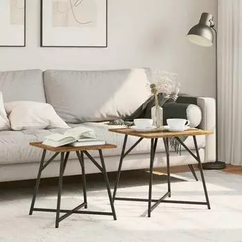 vidaXL Beistelltisch-Set 2-tlg., Altholz und schwarz (869730)