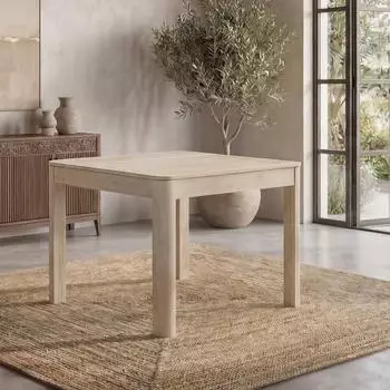Finebuy Esstisch Massivholz Mango 80x80cm white wash (FB117839)