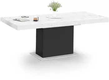 IDMarket Eden Ausziehbarer Esstisch, Marmoreffekt weiß/schwarz, 160-200cm (12237)