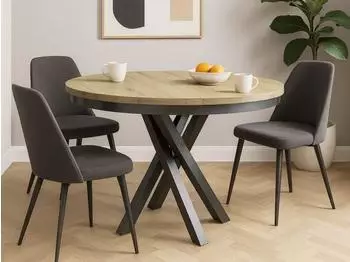 Beautysofa KRIS runder ausziehbarer Esstisch, Eiche Artisan/schwarz, Ø 100–140cm