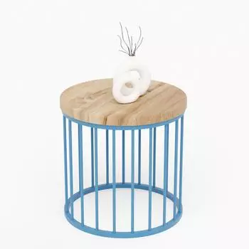 LAMO Manufaktur Couchtisch rund, Holz, 40x40cm, nussbaum/blaue Beine (LAM013467)