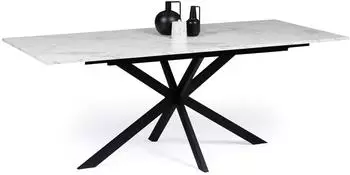 IDMarket Alix ausziehbarer Esstisch, Metallgestell schwarz, weißer Marmoreffekt, 160-200cm (9206)