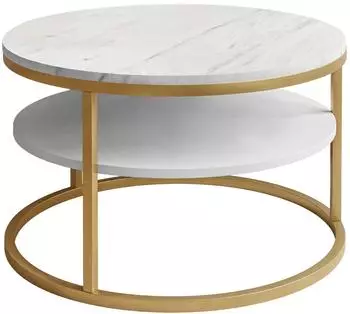 Lookway Ciri Slim Levanto Couchtisch mit Regal, rund, goldfarben, 60x42cm (800001175634)