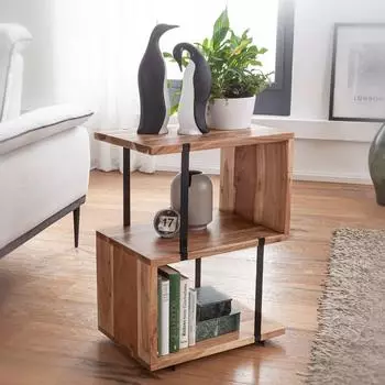 Finebuy S-Form Beistelltisch 45x60x30cm Akazie Holz Metall (FB54923)