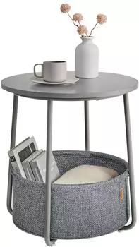 Vasagle Beistelltisch rund mit Stoffkorb, Ø45cm, taubengrau-schiefergrau