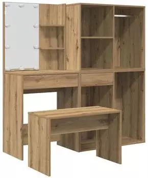 vidaXL Schminktisch-Set mit LED-Leuchten Artisan-Eiche Holzwerkstoff (3329182)
