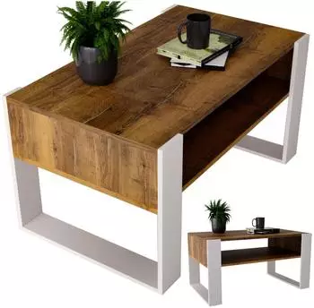 CraftPAK Couchtisch mit Ablagefl&auml;che, rechteckig, nussbaum/wei&szlig;, 92x53,6x45cm