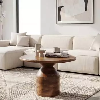 Finebuy Couchtisch Mangoholz, rund 60cm, S&auml;ulenfu&szlig; (FB117168)