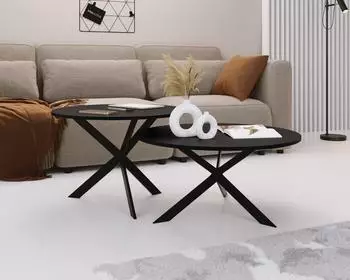 WFL GROUP Lev Couchtisch-Set 2er rund, schwarz, Metallgestell (800001752560)