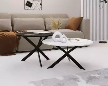 WFL GROUP Lev Couchtisch-Set 2-teilig, rund, wei&szlig;/schwarz, Metallgestell (800001752547)
