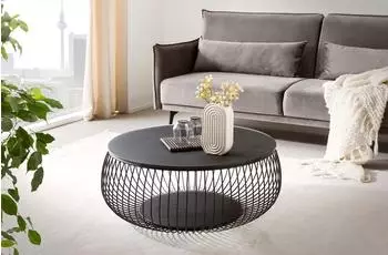 SalesFever Couchtisch rund, Metall/Glas, schwarz, &Oslash; 86cm (368343)