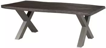 Massivmoebel24 Freeform 5 Baumkantentisch Mango 220x100x77cm grau / X-Beine silber (09-112-844-2915)