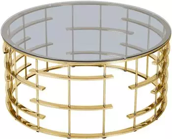 SalesFever Couchtisch Glas/Metall, rund &Oslash;90cm, gold/grau (371503)