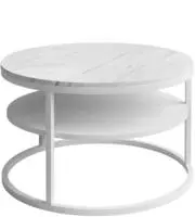 Lookway Couchtisch CIRI Slim LEVANTO &ndash; Runder 60 cm mit Ablage, Marmordekor (Wei&szlig;)