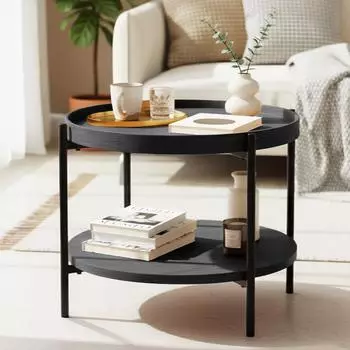 CLP Corbitan Couchtisch rund, 2 Ebenen, grau, &Oslash;50cm (326747)