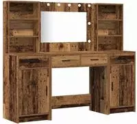 vidaXL Schminktischset mit LED 3 Stk. Altholz Holzwerkstoff