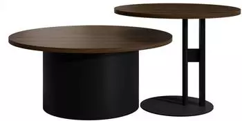 Mirjan24 Monar Couchtisch-Set (2er), rund, Metall, schwarz/nussbaumfarben