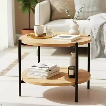 CLP Couchtisch Edduma rund, Eukalyptusholz, 2 Ebenen, &Oslash;50cm (326750)