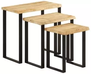 vidaXL Satztische mit Baumkante 3er-Set Mango Massivholz (372762)
