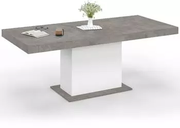IDMarket Eden Esstisch ausziehbar, Beton/weiß, 160-200cm, 6-10 Personen (8073)
