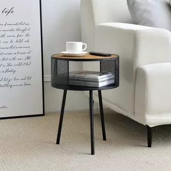 en.casa Bjørnsund Beistelltisch rund, Holz-Optik/schwarz, Ø34cm