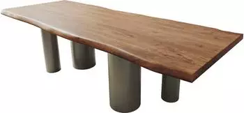 DeLife Edge Esstisch Akazie braun 260x100cm, Baumkante, Pilier Metall Titan