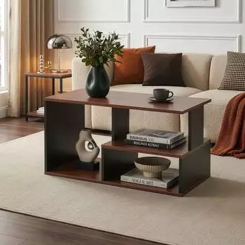 en.casa Couchtisch Trond mit 3 Ablagef&auml;chern, 80x40x42cm, schwarz/walnuss
