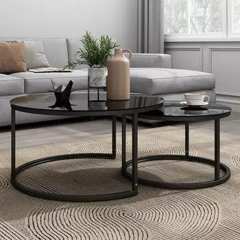 VICCO Montreal Couchtisch-Set schwarz Hochglanz, 77x77cm (55496)