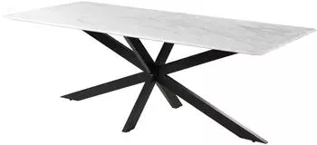 Massivmoebel24 Barcelona Esstisch Marmor wei&szlig;, Kreuzgestell Eisen schwarz, 180x100x76cm (09-118-344-3101)