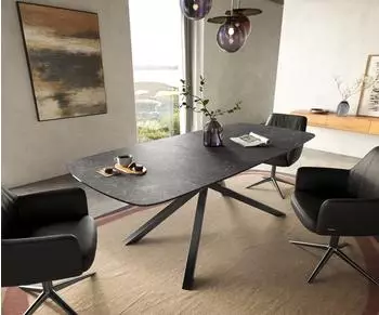 DeLife Edge Boot Esstisch 180-220x100cm Keramik Laminam&reg; Nero Greco, Kreuzgestell Edelstahl Graphit (44879)