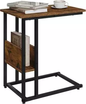 Woltu C-förmiger Beistelltisch, Holz und Metall, rustikales Braun (W0ATT0922)