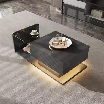 Stilvora H&ouml;henverstellbarer Couchtisch mit LED, Glasplatte, schwarz hochglanz, 100&times;50cm (QTEH14CHEUOERFE)