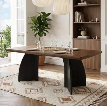 MODFU Esstisch 160&times;80cm, Walnuss MDF, schwarze Beine