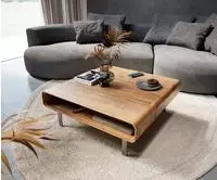 DELIFE Couchtisch Anaya 100x50 cm Akazie Natur 1 Fach L-Fu&szlig; Edelstahl, Couchtische