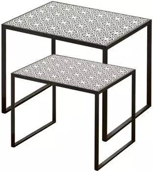 Boltze Xenia Beistelltisch 2er-Set, Metall, schwarz/wei&szlig; (7406100)