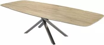 DeLife Edge Boot Esstisch 200-300x120cm Keramik Laminam® Sabbia, Kreuzgestell Edelstahl graphit