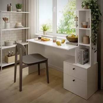 VICCO Denton Esstisch weiß, 136x55cm, 2 Schubladen (43388)