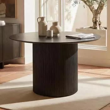 Idimex Vianney Esstisch rund, MDF Holzdekor, Metallfuß, schwarz (120x75x120cm)