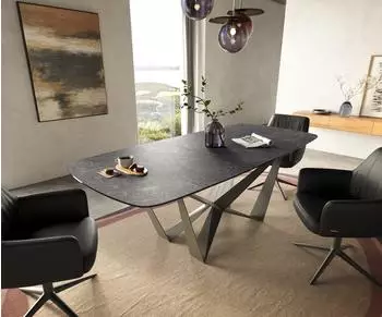 DeLife Edge Boot Esstisch Keramik Laminam® Nero Greco Anthrazit, ausziehbar 180-220x100cm (44877)