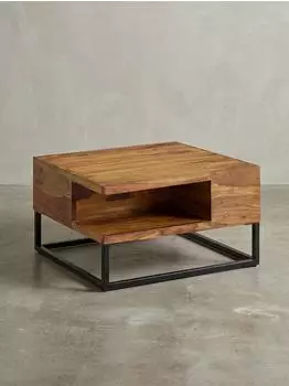 KADIMA DESIGN Couchtisch Sheeshamholz, quadratisch, Staufach, Industrial-Design, 60x60x35cm
