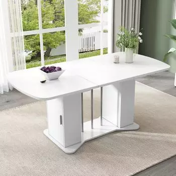Stilvora Esstisch ausziehbar mit Stauraum, MDF, weiß, 120/160×80cm (KABQLZCU8QMOWT)