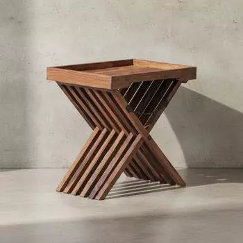 KADIMA DESIGN Klapptisch Sheesham-Massivholz, abnehmbares Tablett, 60x40x57cm