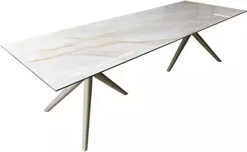 DeLife Edge Esstisch 300x100cm Keramik Onyx Pearl Estelar, Metall Effektfinish Titan