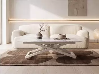 WFL GROUP Axen Couchtisch h&ouml;henverstellbar ausziehbar, Marmor Wei&szlig;, X-Metallgestell 120-160x80cm (800001752910)