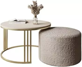 Lookway Lori MAT Couchtisch mit Hocker, Metall geb&uuml;rstetes Gold, Kaschmir matt (800001532065)