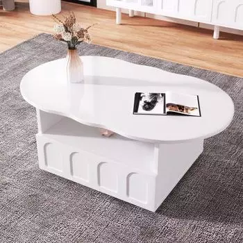 Stilvora Couchtisch Wolkenform wei&szlig;, Push-to-open-Schublade, 100&times;60&times;40,5cm (QTETVDLZJR4B)