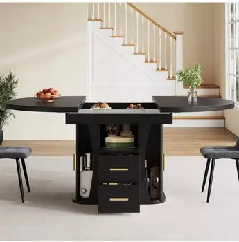 MODFU Ausziehbarer Esstisch MDF, schwarz, 118-158x118x77cm