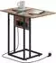 HomCom C-förmiger Beistelltisch, klappbar, mit Steckdosenleiste, rustikal-braun (29x57x39cm)