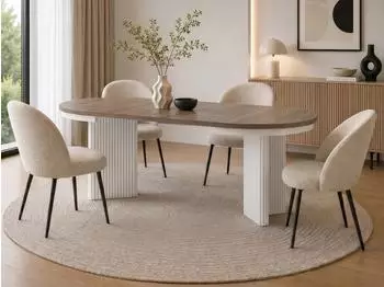 Beautysofa Prestige runder Esstisch, ausziehbar &Oslash; 100-180cm, Walnuss/Wei&szlig; (800001825224)