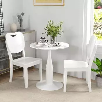 HomCom Runder Esstisch Marmoroptik, weiß, Stahlgestell, 70x74x70cm (83A-071V81WT)